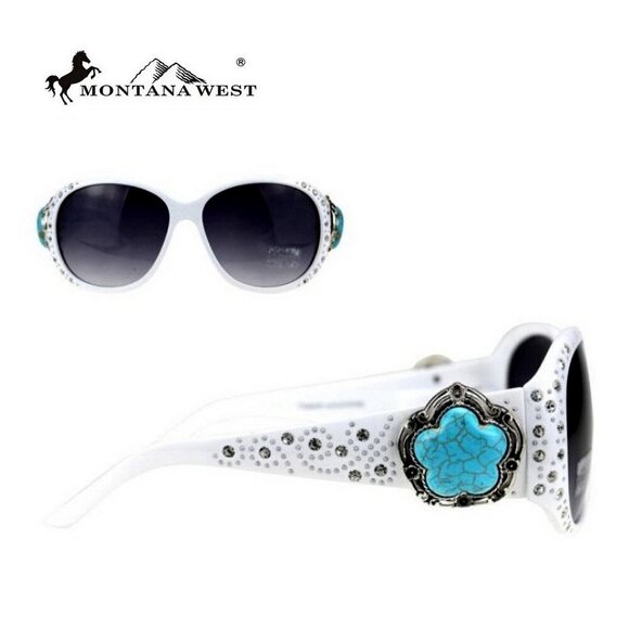 Montana West Sunglasses in White w/Turquoise Flower Concho Accents main image 12